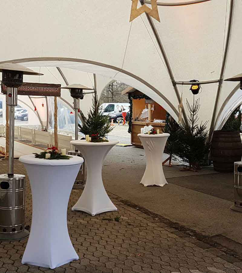 Der Spassmacher Stehtischhussen Weiß/Schwarz/Rot
